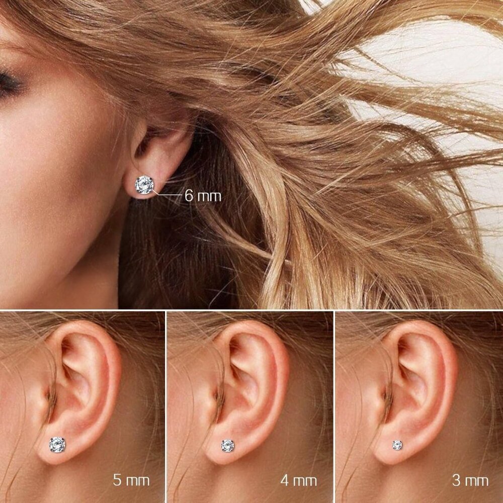 Stainless Steel Screw Back Barbell Earrings | 4 Pairs in Various Sizes and CZ - Picture 5 of 7
